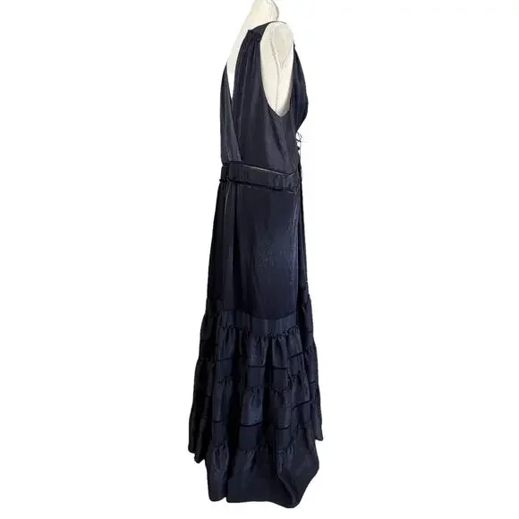 Jonathan Simkhai Tiered Sleeveless V Neck Maxi Dress Midnight Blue